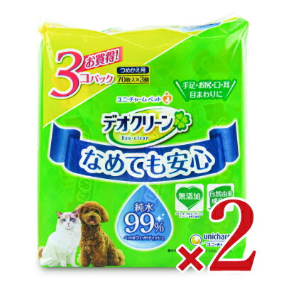 ユニ・チャームデオクリーン純水99%ウェットティッシュつめかえ用70枚入×3個