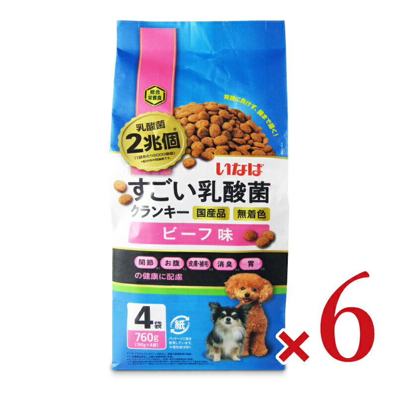 【月初め34時間限定!最大2000円OFFクーポン配布中!】《送料無料》いなばすごい乳酸菌クランキービーフ味190g×4袋×6個