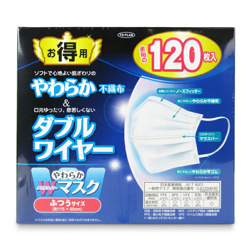 東京企画販売 やわらかWワイヤーマスク 120枚入ふつう – にっぽん