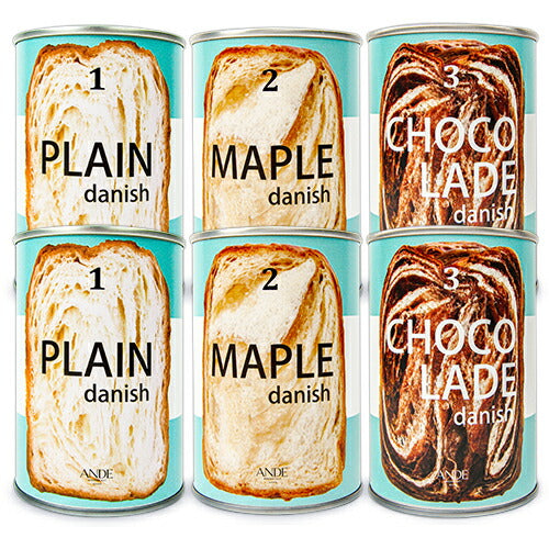 《送料無料》アンデデニッシュ缶プレーン+メープル+ショコラーデ各2個デニッシュパンの缶詰