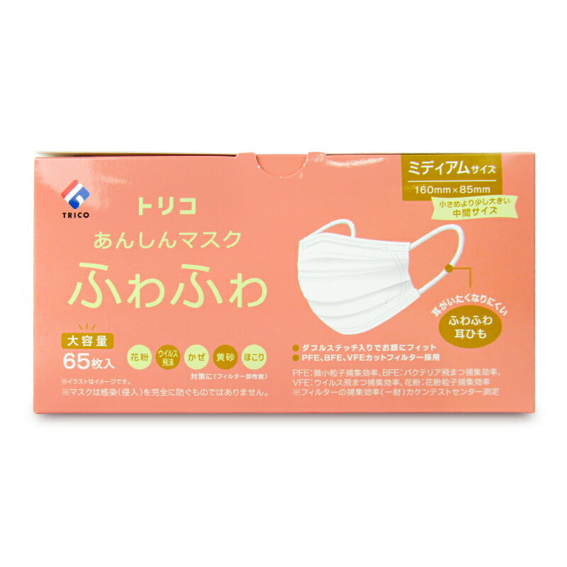 【マラソン限定！最大2200円OFFクーポン配布中！】TRICOあんしんマスクふわふわミディアム65枚