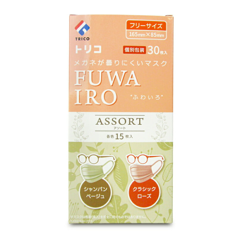 【マラソン限定！最大2000円OFFクーポン配布中！】TRICOトリコメガネが曇りにくいマスクFUWAIRO2色アソート30枚