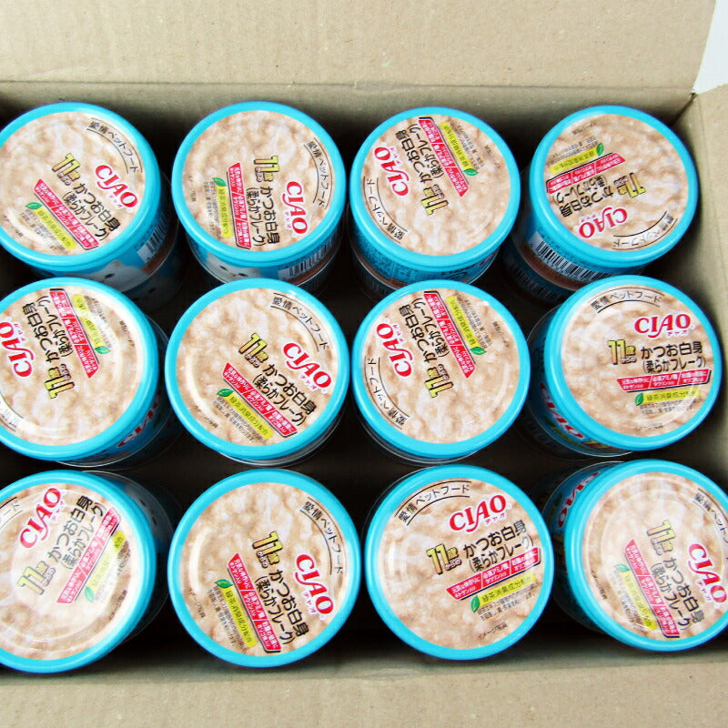 【月初め34時間限定!最大2000円OFFクーポン配布中!】《送料無料》いなばCIAO11歳からのかつお白身（柔らかフレーク）85g×24個ケース販売