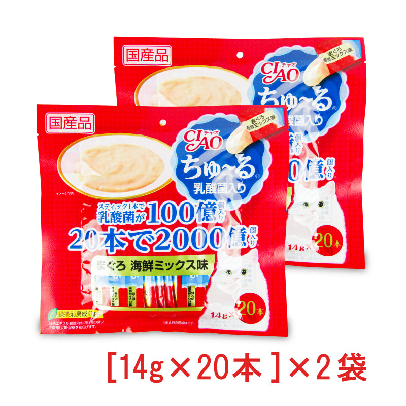 チャオ ちゅーる 猫用 おやつ 乳酸菌入り まぐろ海鮮ミックス 14g×20本