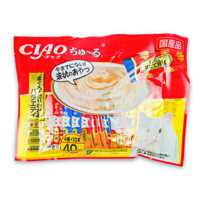 【マラソン限定！最大2000円OFFクーポン配布中】チャオCIAO猫用おやつちゅーるまぐろ・とりささみバラエティ14g×40本入国産品
