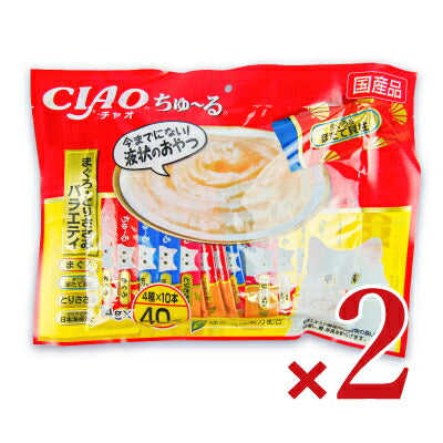 【マラソン限定！最大2000円OFFクーポン配布中】《送料無料》チャオCIAO猫用おやつちゅーるまぐろ・とりささみバラエティ[14g×40本入]×2袋国産品
