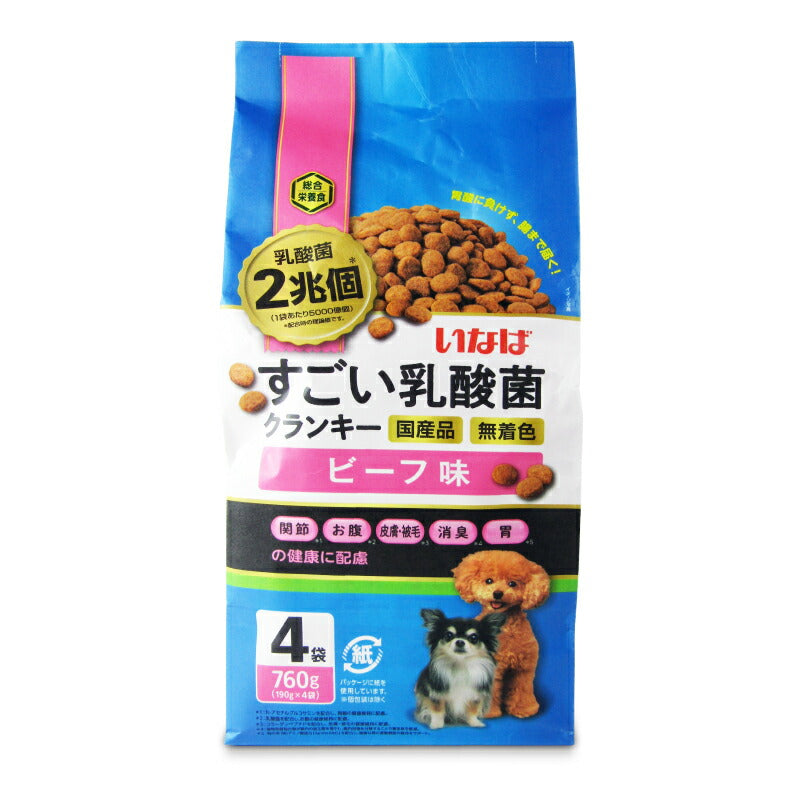 【月初め34時間限定!最大2000円OFFクーポン配布中!】いなばすごい乳酸菌クランキービーフ味190g×4袋