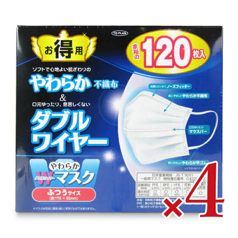 《送料無料》東京企画販売やわらかＷワイヤーマスク120枚入×4個ふつう