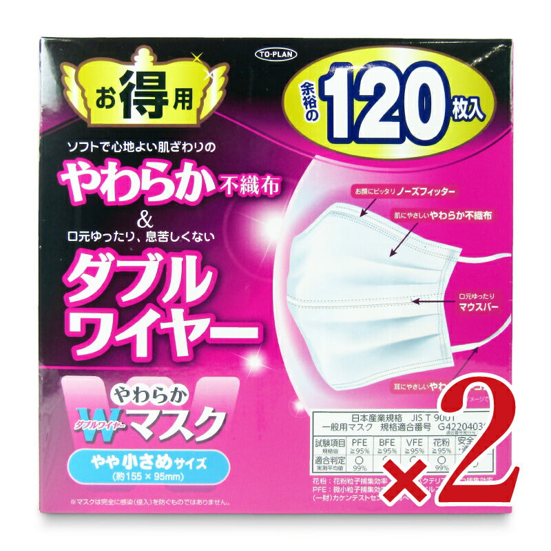 東京企画販売やわらかＷワイヤーマスク120枚入×2個やや小さめ