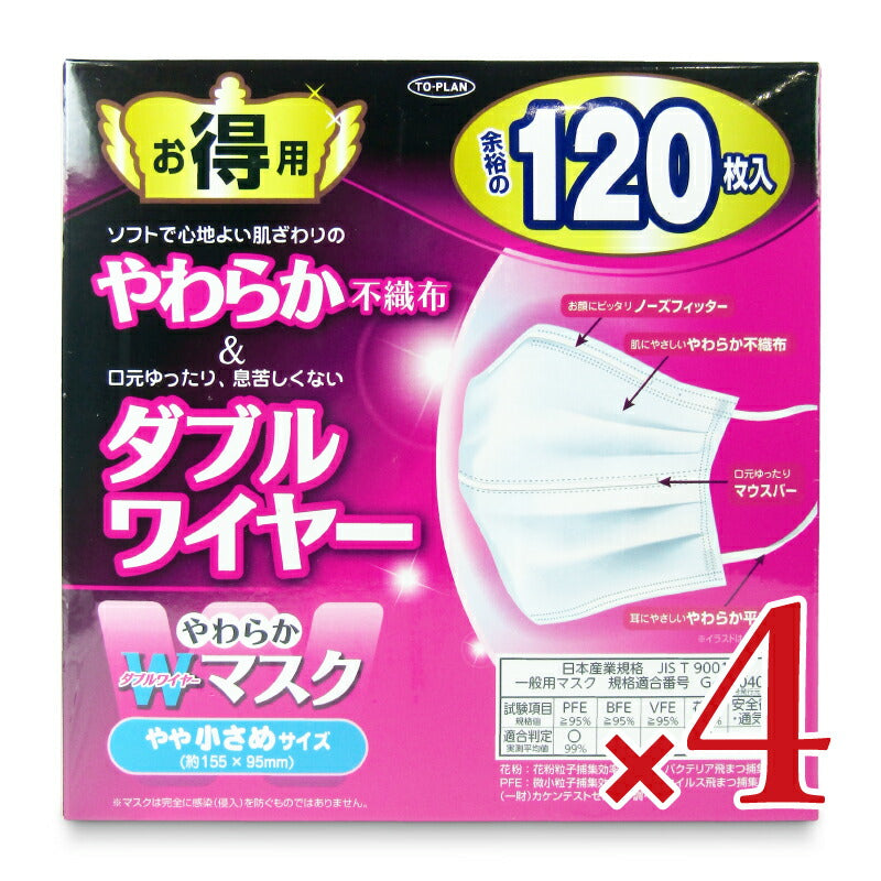 《送料無料》東京企画販売やわらかＷワイヤーマスク120枚入×4個やや小さめ
