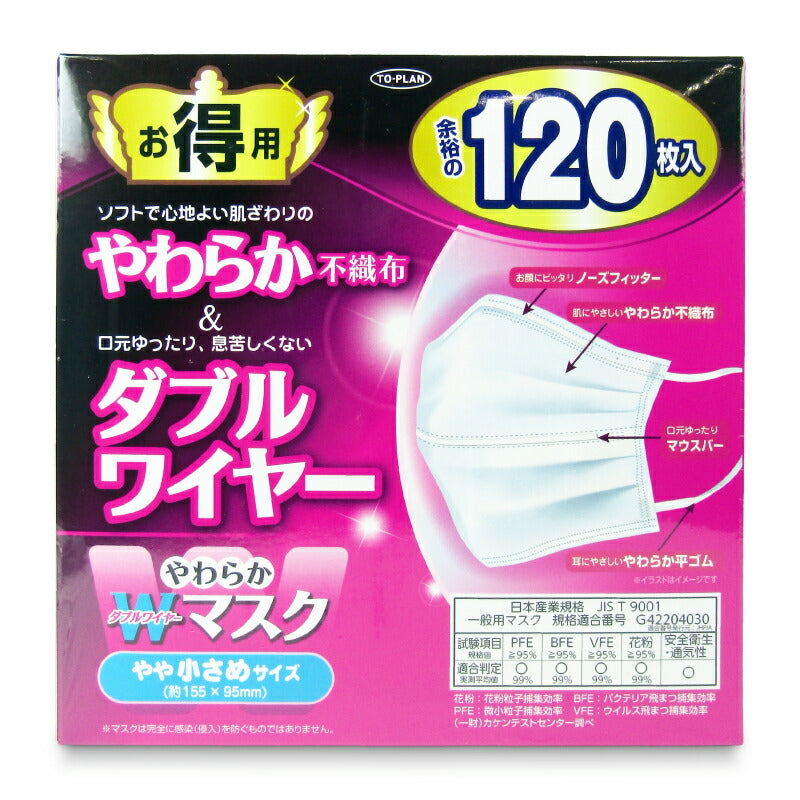 東京企画販売やわらかＷワイヤーマスク120枚入やや小さめ