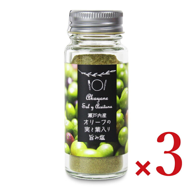 日本オリーブ赤屋根オリーブの実と葉入り旨み塩58g×3本