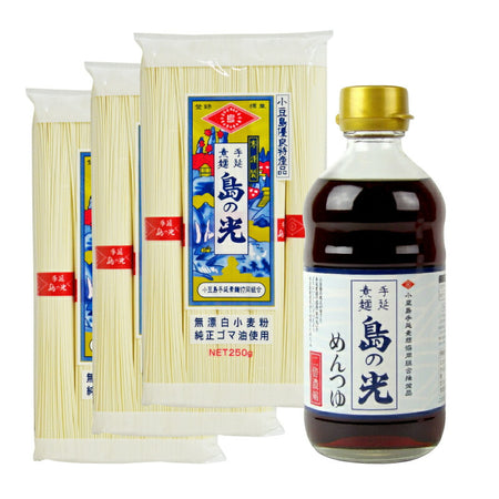 小豆島手延素麺 島の光 手延べそうめん 赤帯 250g（50g×5束）× 3個&マルキン 島の光めんつゆ　2倍濃縮 340ml