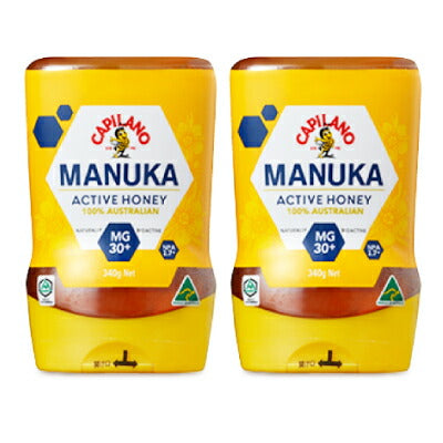 明治屋カピラーノアクティブマヌカハニーMG30＋340g×2本逆さボトル入り